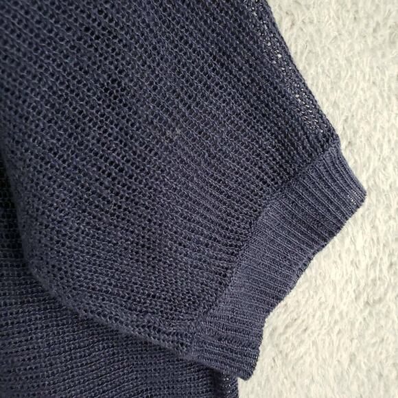 Eileen Fisher Sweater Womens Size Medium M Navy Blue Oversized Linen Open Knit - Picture 4 of 7